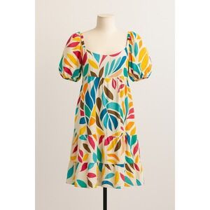 Tabitha Brown Womens Linen Dress Size M Puff Sleeve Tiered Maximalist Summer